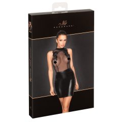   Noir - sjajna mini haljina s prozirnim izvezenim gornjim dijelom (crna)