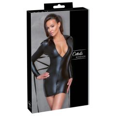 Cottelli Bondage - Sjajna pripijena haljina s povezom (crna)