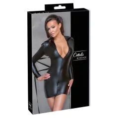   Cottelli Bondage - haljina sjajnog izgleda s povezom - crna - M