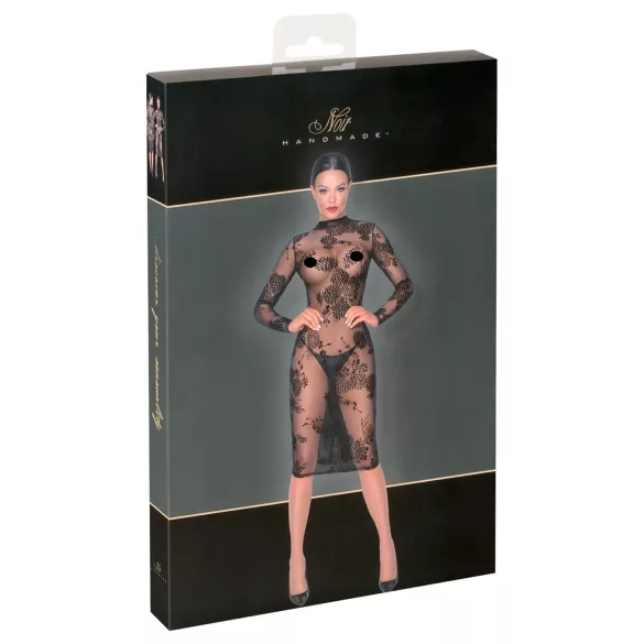 Noir - prozirna cvjetna haljina s dugim rukavima (crna) - M