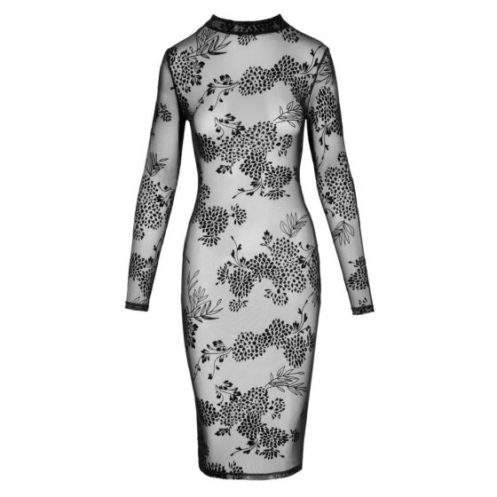 Noir - prozirna cvjetna haljina dugih rukava (crna) - M