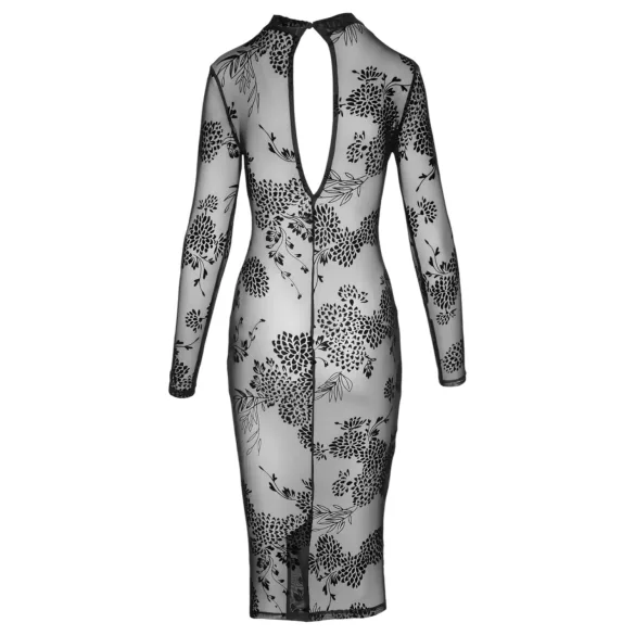 Noir - prozirna cvjetna haljina s dugim rukavima (crna) - M