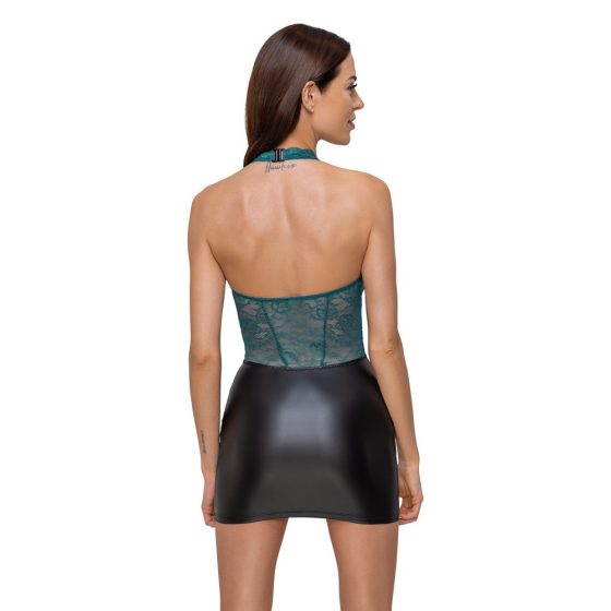 Cottelli - čipkasta sjajna haljina s čipkom (crno-zelena) - XL