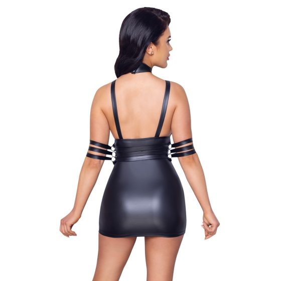 Cottelli Bondage - sjajna mini haljina s trakom oko vrata (crna)