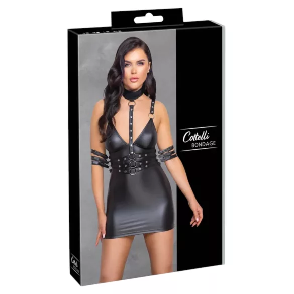Cottelli Bondage - mini haljina s ovratnikom - sjajna - crna - L