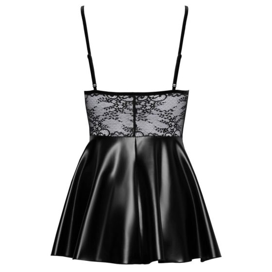 Noir - sjajna haljina s gornjim dijelom od čipke (crna)