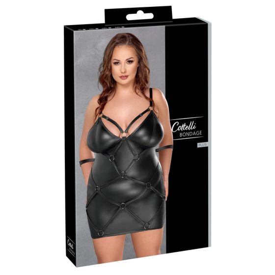 Cottelli Plus Size - mini haljina na bretele i kopče na rukama (crna)