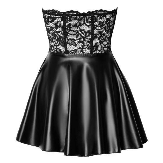 Noir - sjajna mini haljina s gornjim dijelom od čipke (crna) - M