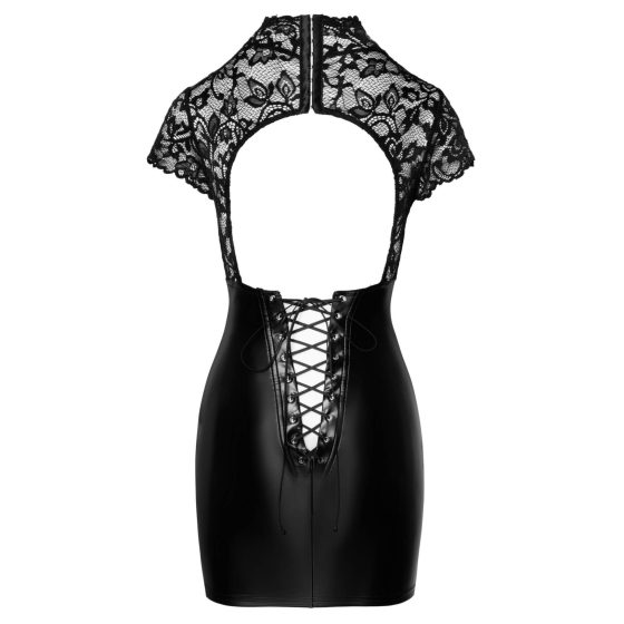 Noir - čipkasta top sjajna haljina s čipkom (crna) - M