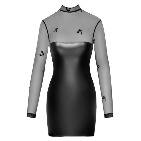Noir - sjajna haljina s prozirnim gornjim dijelom (crna) - L