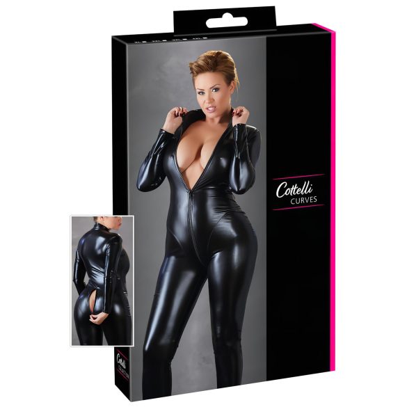 Cottelli Plus Size - sjajni dugonog rukavima party kombinezon (crni)