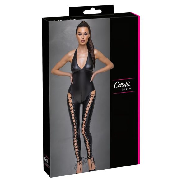 Cottelli Party - crni čipkasti kombinezon s ovratnikom - XL
