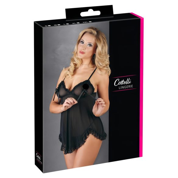Cottelli - Prozirni babydoll s volanima (crni) - XXL