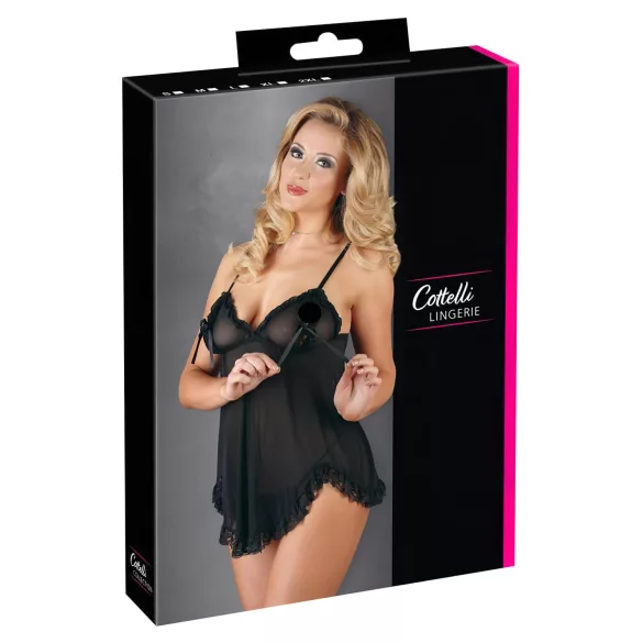 Cottelli - Babydoll s volanima - crna - XXL