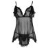 Cottelli - Prozirni babydoll s volanima (crni) - XXL