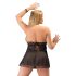 Cottelli Plus Size - lepršavi čipkasti babydoll (crni) - 3XL