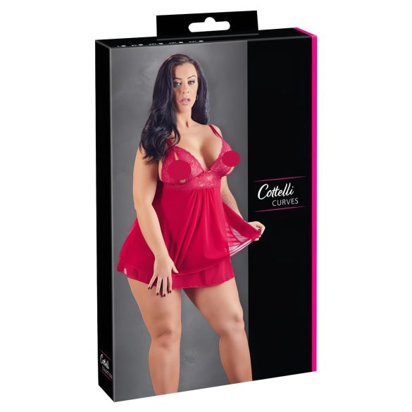 Cottelli Plus Size - crvena čipkasta babydoll haljina - 3XL