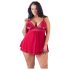 Cottelli Plus Size - crvena čipkasta babydoll haljina - 3XL