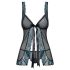 Obsessive Amanta - vezena babydoll i tange (crno-tirkizno)
