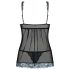 Obsessive Amanta - vezeni babydoll i tanga (crno-tirkizna) - L/XL
