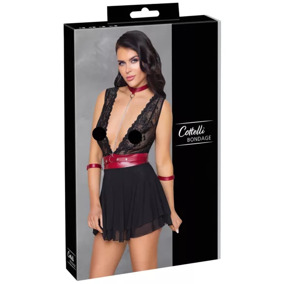 Cottelli Bondage - čipkasta babydoll haljina s ovratnikom (crna) - M