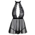Kissable - čipkasti babydoll s ovratnikom (crna) - L/XL