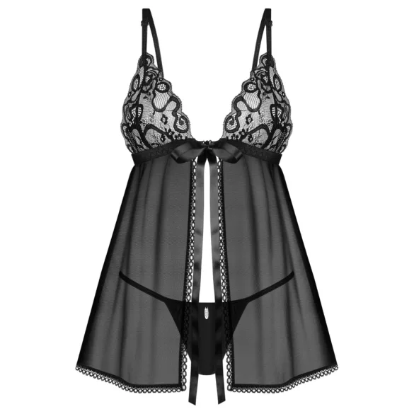 Obsessive Blomentis - babydoll set od čipke - crna
