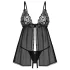 Obsessive Blomentis - babydoll set od čipke - crna