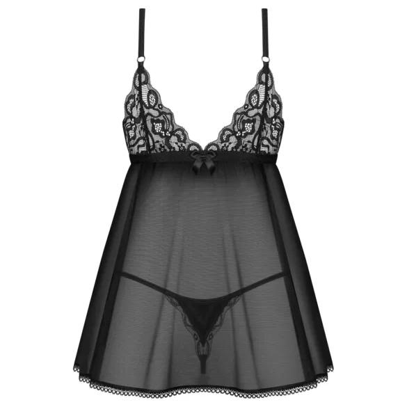 Obsessive Blomentis - babydoll set od čipke - crna