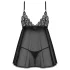 Obsessive Blomentis - babydoll set od čipke - crna
