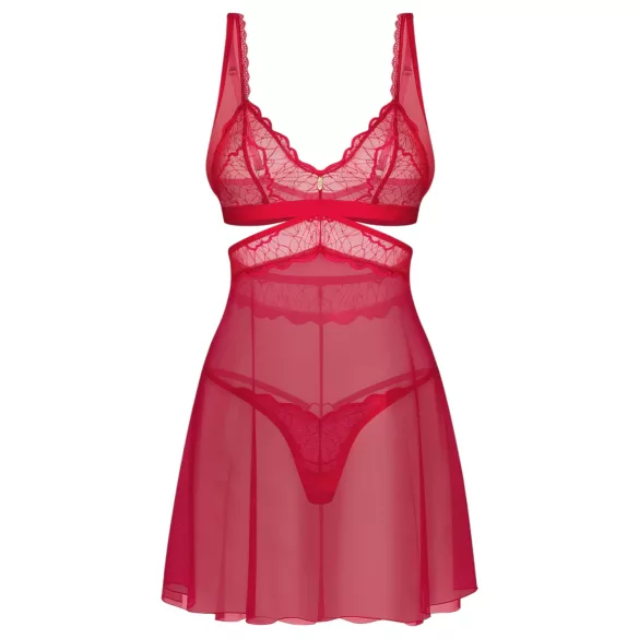 Obsessive Cupide Desir - prozirna čipkasta spavaćica set - crvena - L/XL