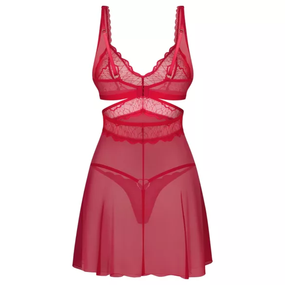 Obsessive Cupide Desir - prozirna čipkasta spavaćica set - crvena - L/XL