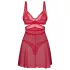Obsessive Cupide Desir - prozirna čipkasta spavaćica set - crvena - L/XL