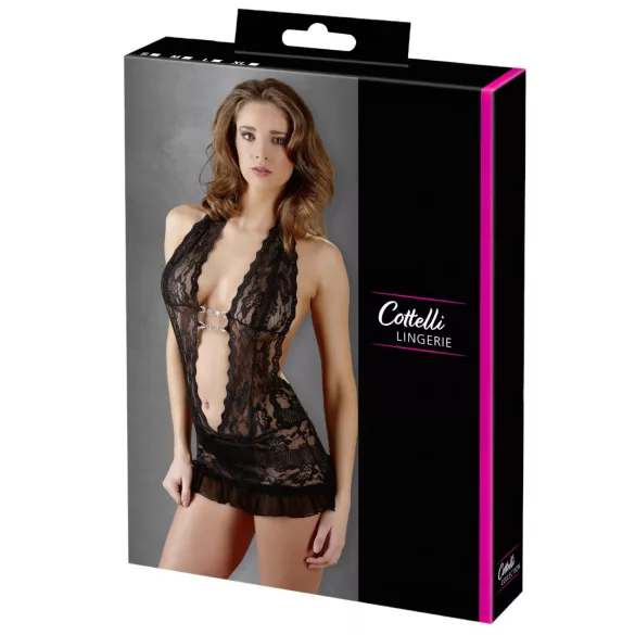 Cottelli - Mini haljina s čipkom i ogrlicom - crna - XL