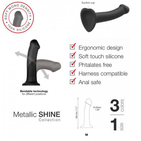 Strap-on-me Metallic Shine M - dildo prijatan koži - srednje (metalno ružičasta)