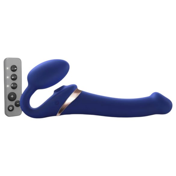 Strap-on-me M - Priključni vibrator s valovima zraka (plavi)