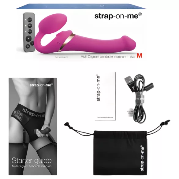 Strap-on-me M - strap on vibrator s valovima zraka - silikon rozi
