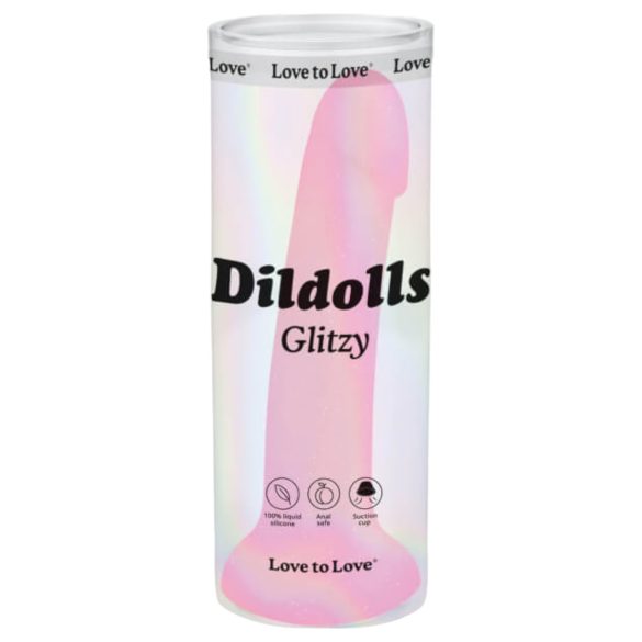 Dildolls Glitzy - ružičasta silikonska dildo s vakuumskom podlogom