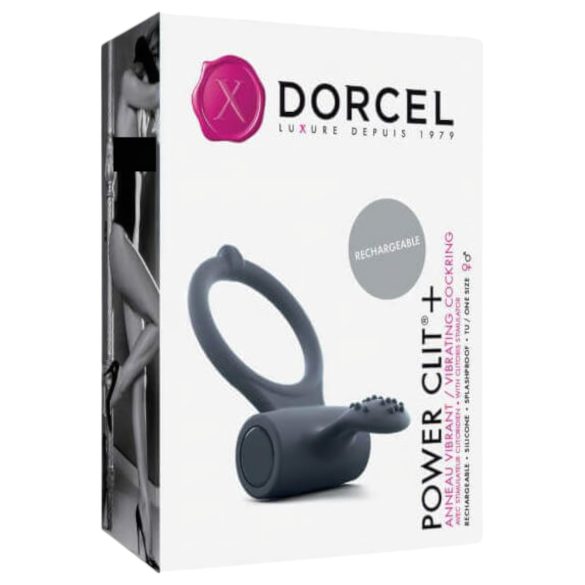 Dorcel Power Clit Plus - punjiva vibrirajuća erekcijska prsten (crna)