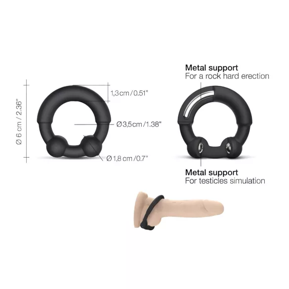 Dorcel - penis prsten s metalnim umetkom - crni