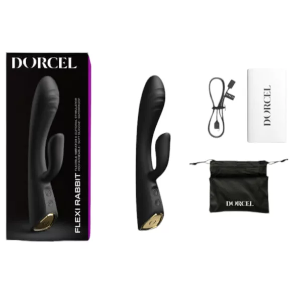 Dorcel Flexi Rabbit - grijani vibrator s fleksibilnim klitoralnim nastavkom (crni)