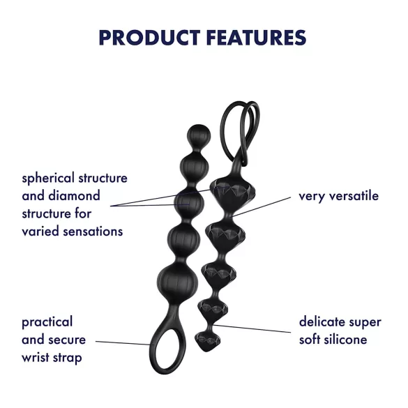 Satisfyer - analni dildo set s kuglicama - crna