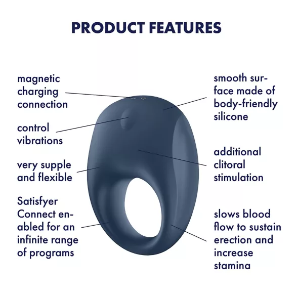 Satisfyer Strong One - vibrirajući prsten za penis - pametan - silikon - plavi