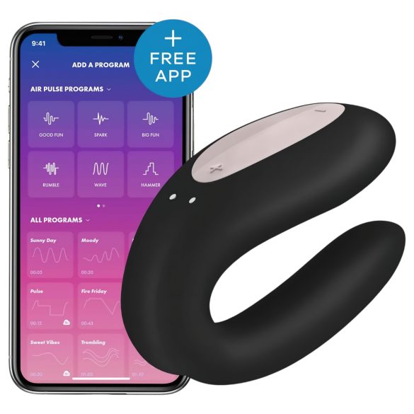 Satisfyer Double Joy - pametni vodootporni parni vibrator (crni)