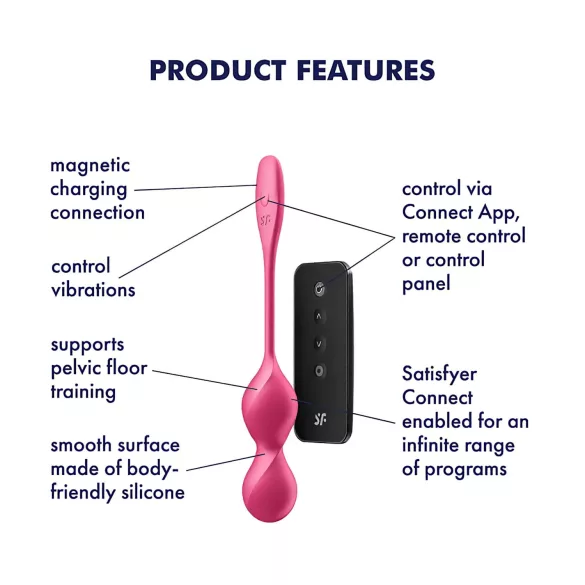 Satisfyer Love Birds 2 - vibrirajuće Kegel kuglice s aplikacijom - ružičasta