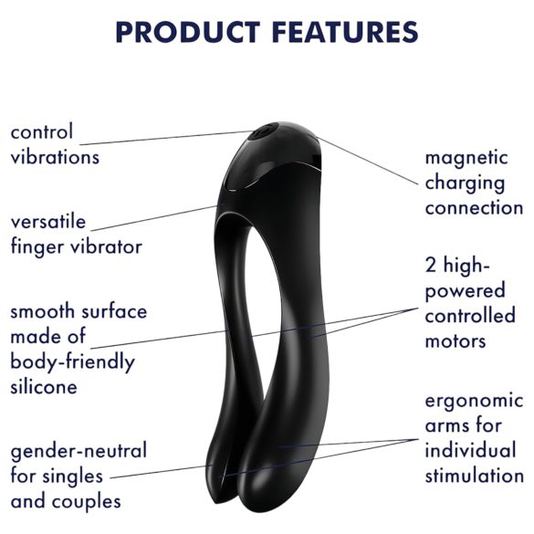 Satisfyer Candy Cane - vibrátor s dva kraka - punjiv, vodootporan - crni