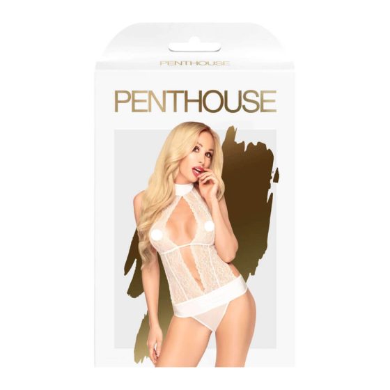 Penthouse Perfect Lover - bodi od čipke s trakom oko vrata (bijeli)