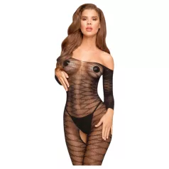  Penthouse - seksi mrežasti kombinezon s uzorkom cik-cak - crna boja - XL