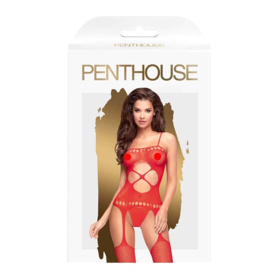 Penthouse Hot Nightfall - cik-cak otvoreni mrežasti set (crveni) - XL