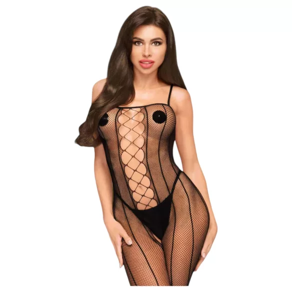 Penthouse Drop-Dead - mrežasti bodystocking s otvorima - crna
